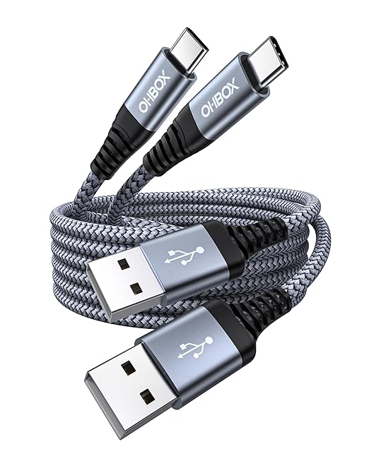 Short USB A to USB C Cable 3FT, USB C Fast Charging Cable, Durable Braided USB to USB Type C Cord for Car iPhone USB C Charger for iPhone 17/16/15/Pro Max/Plus, Samsung Galaxy S23 and More-2Pack Gray