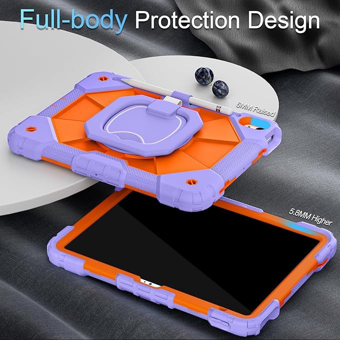 Case for iPad (A16) 11th/10th Generation 2025/2022,10th Gen iPad Case with Screen Protector 360° Rotating Stand,Heavy Duty Shockproof Cover for i Pad 11.0/10.9,Purple Orange