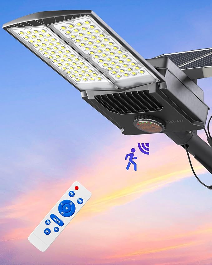 Gefolly SL-7500W Solar Street Lights Outdoor, 400000LM Commercial Parking Lot Light Dusk to Dawn IP67 Waterproof 6500K Security Flood Lights with Motion Sensor Lamp for Yard, Road