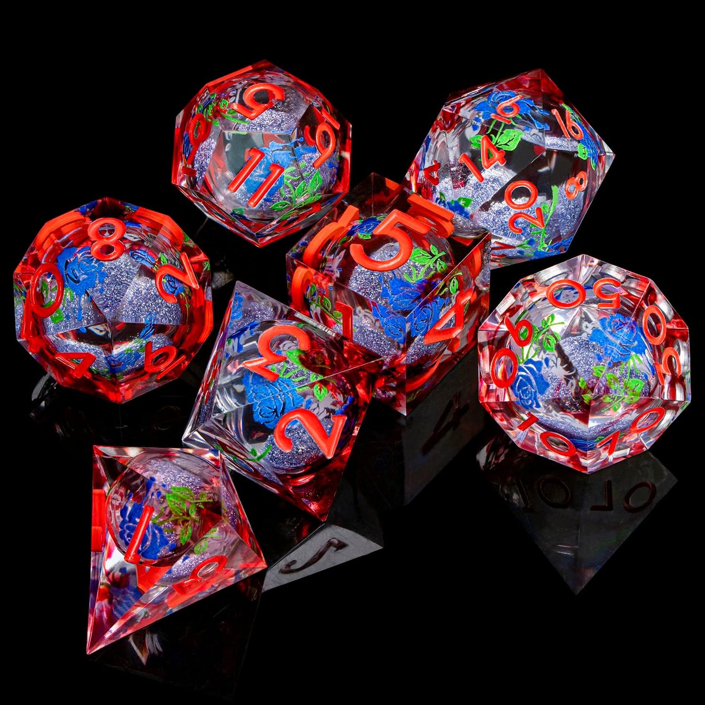 ARUOHHA Liquid Core DND Dice Set, Vampire Sharp Edged Dragons Dice Compatible with D&D RPG Role Playing Games, Resin Blood Red Polyhedral Dungeons D and D Dice with Gift Box D20 D12 D10 D8 D6 D4