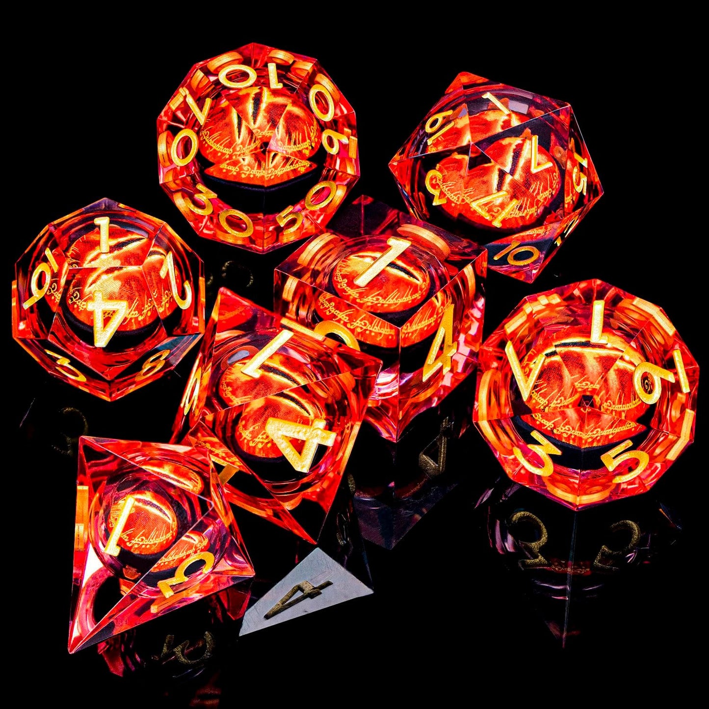 ARUOHHA DND Resin Dice Gazes Eye Dice Liquid Core Flaming RPG Sharp Edged Dice Set with Gift Box, Polyhedral D and D Dice Set Compatible with Dungeons Dragons Role Playing Game D20 D12 D10 D8 D6