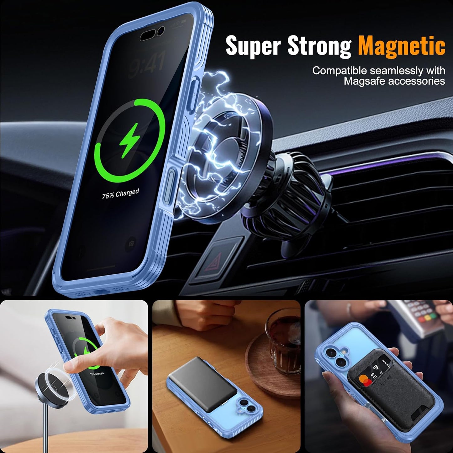Magnetic & Stand for iPhone 16 Plus Case Built-in Privacy Screen Protector[360° Full Body Protection][Fit for Magsafe][Lens Protector] Heavy Duty Shockproof Phone Case for iPhone 16 Plus Blue