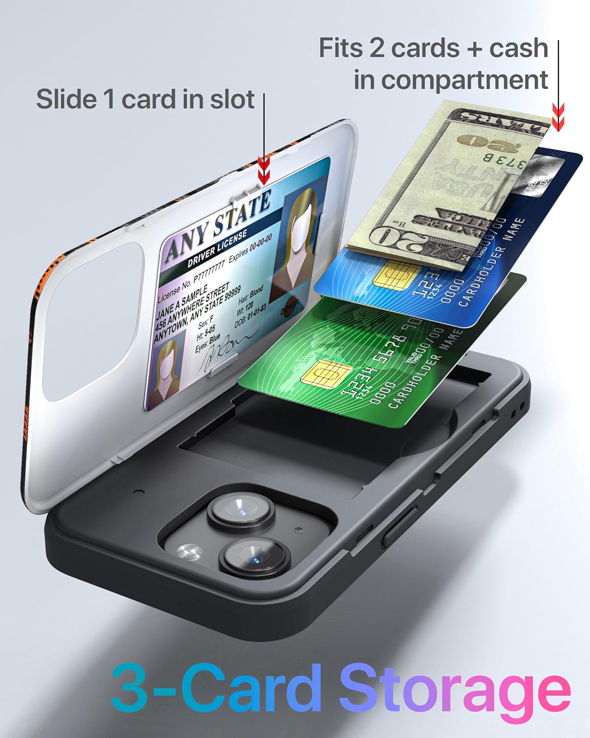 TORU CX Slim for iPhone 15 Case Wallet | Protective Shockproof Heavy Duty Cover with Hidden Card Holder & Card Slot | Mirror & Wrist Strap Included - Camouflage