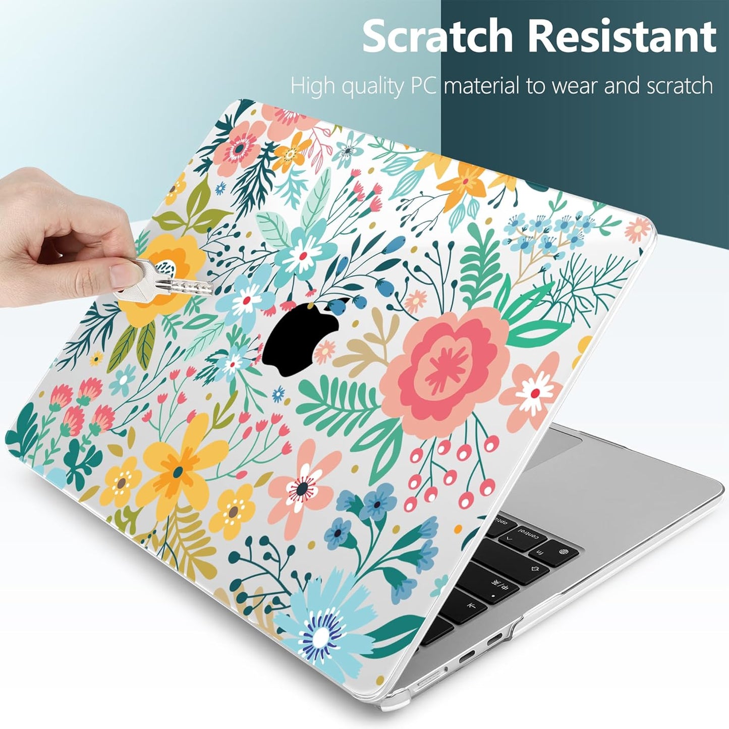 TWOLSKOO Compatible with M4 MacBook Air 15 inch Case 2025-2023 Released Model M4 A3241 M3 A3114 M2 A2941, Plastic Hard Shell & Screen Protector & Keyboard Cover & Trackpad Film, Abstract Flower