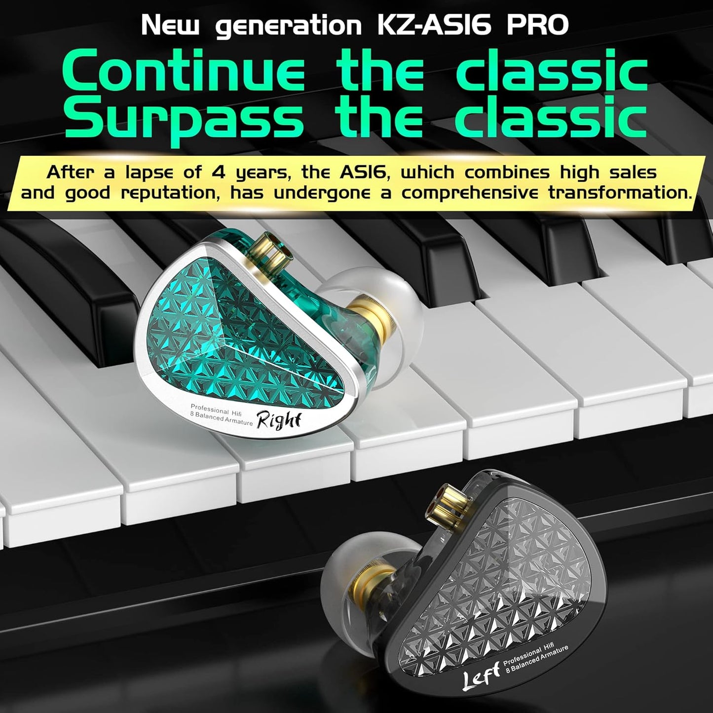 KZ AS16 PRO in Ear Monitor,8 BA Units on Each Side Wired Earphone with Detachable Cable HiFi IEM Earbuds,Stage Monitor Earphone HiFi Earbuds Headphone for Musician Audiophile(Cyan,Without Mic)