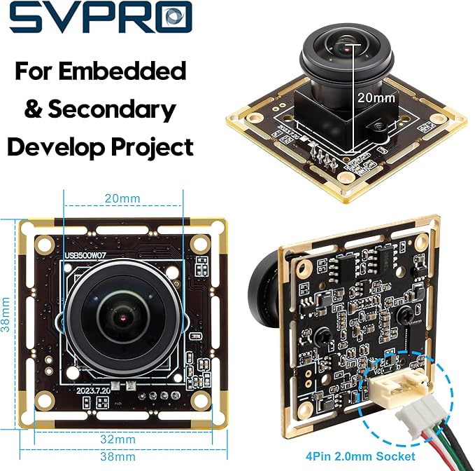 SVPRO 5MP 30FPS Fisheye USB Camera Module 200 Degree Ultra Wide Angle Webcam Board IMX335 Sensor Low Light Computer Vision Industrial Security Camera for PC,Raspberry Pi, Jeston Nano(M12 Lens)