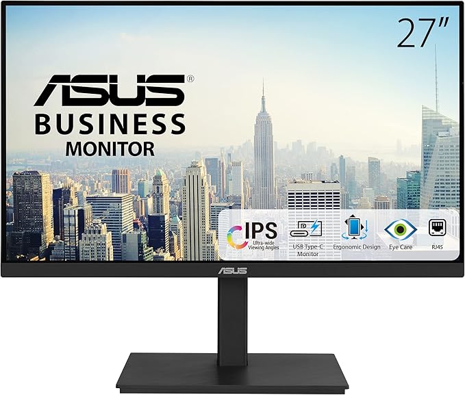 ASUS 27” 1080P Docking Monitor (VA27ECPSN) – Full HD, IPS, 75Hz, Adaptive-Sync, Speakers, Eye Care, Low Blue Light, Flicker Free, RJ45, USB-C, DisplayPort, HDMI, Height Adjustment, VESA Wall Mountable