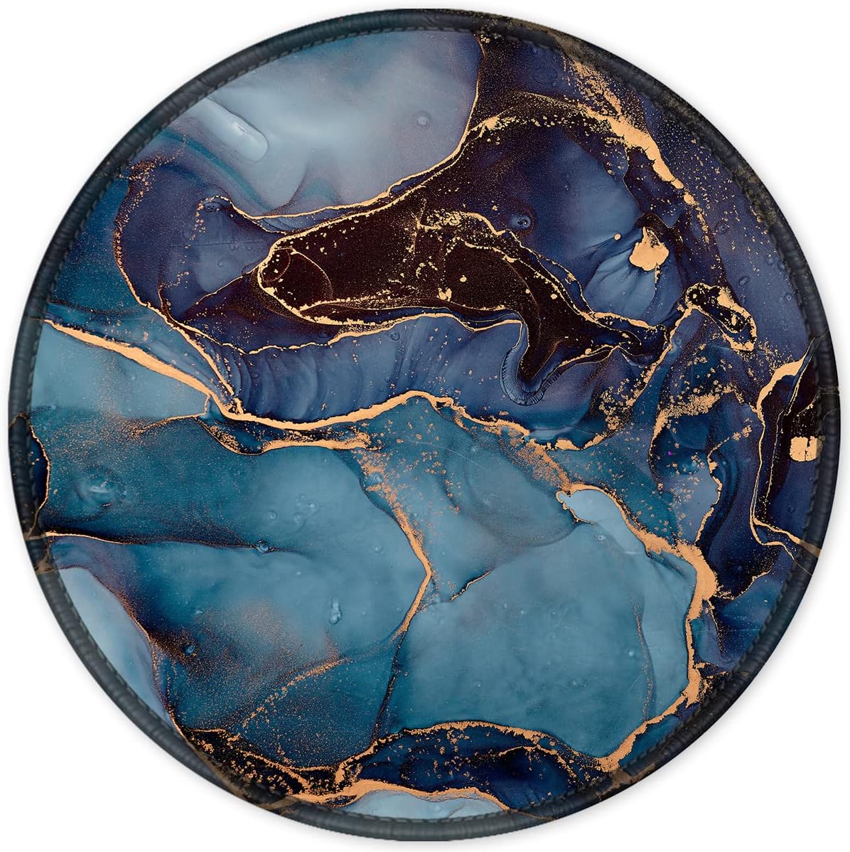 ITNRSIIET Round Mouse Pad with Stitched Edge Premium-Textured Waterproof Non-Slip Rubber Base Desktop Protection Mat Diameter 8.7 inches, Blue and Black Marble