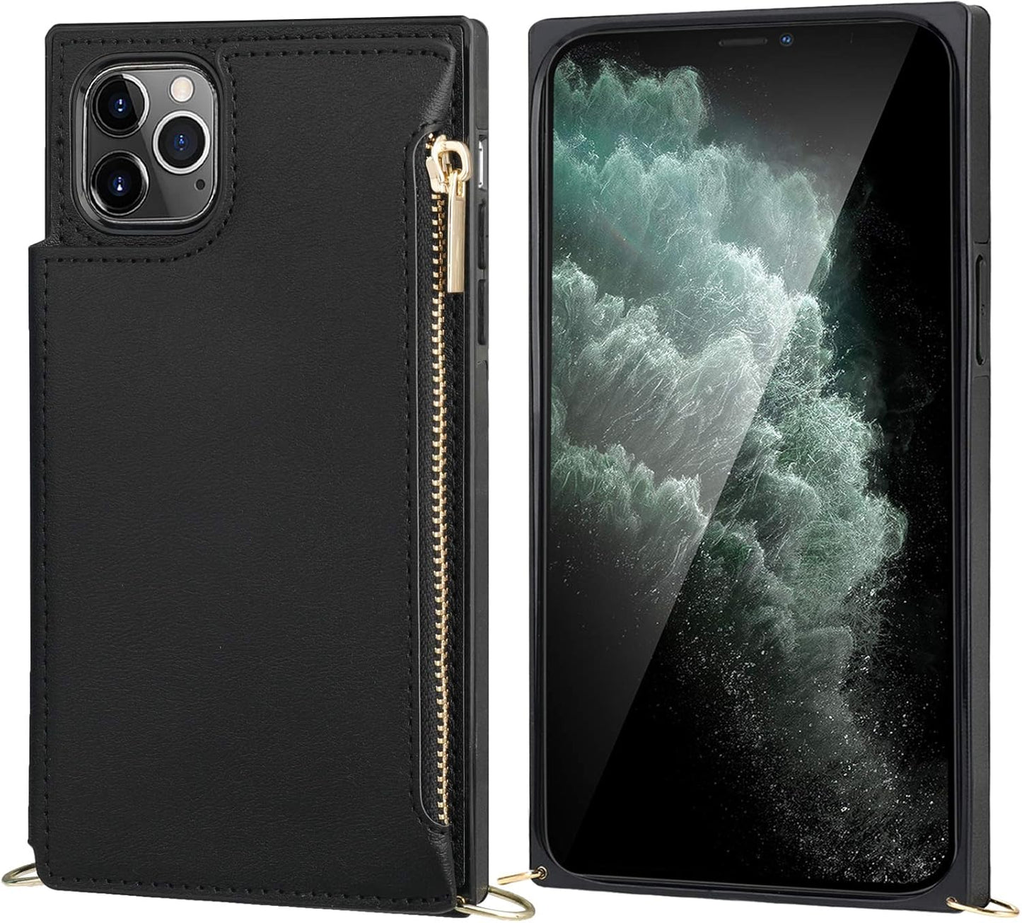 Bocasal Crossbody Wallet Case for iPhone 11 Pro with Card Holder,Zipper Card Slot Protector Shockproof Purse Cover with Removable Cross Body Strap 5.8 Inch(Black)