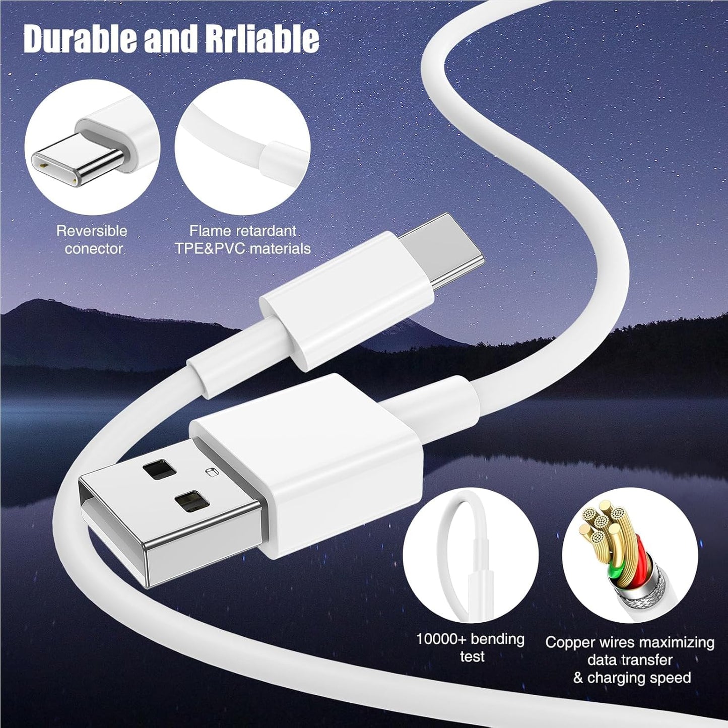 3-Pack 10FT Car Carplay Cable USB A to USB C Cable for iPhone 16 15 Pro Plus Pro Max，for iPad Pro/Air/Mini，for Samsung Galaxy S25/S24/S23，for MacBook Pro/Air and More