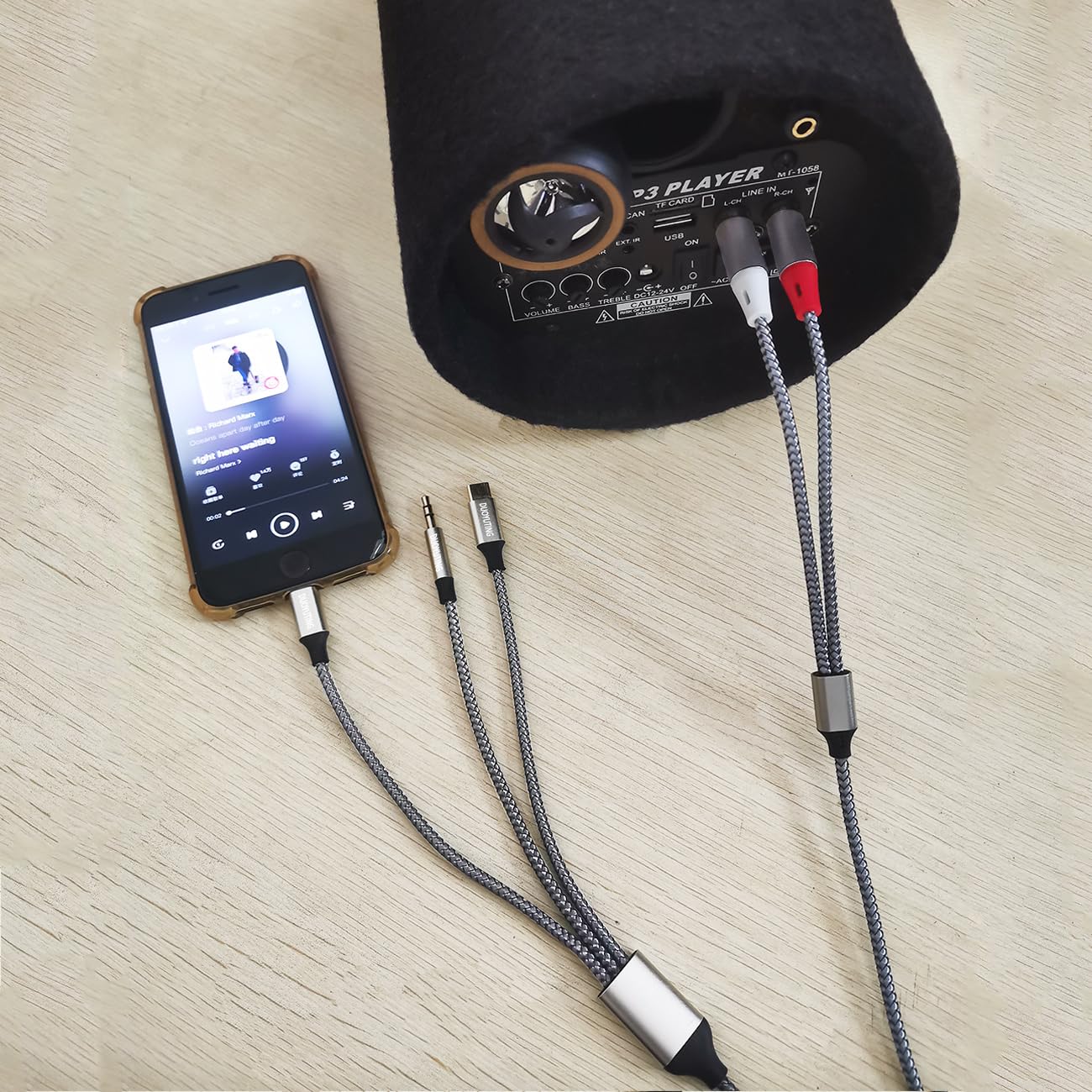 3 in 1 Audio Cable, iOS Phone/3.5mm AUX/USB C to 2 RCA,Stereo Audio Adapter for iPhone/Type C Phone/AUX to Amplifier/Sound Box & Home Theater etc.4.2FT
