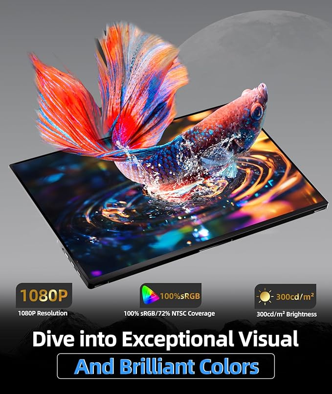 Ingnok Portable Monitor, 18.5 Inch FHD 1080P 100% sRGB Laptop Screen Extender USB C HDMI Portable Gaming Monitor w/Smart Cover & Speakers, External Monitor for Laptop Mac PC