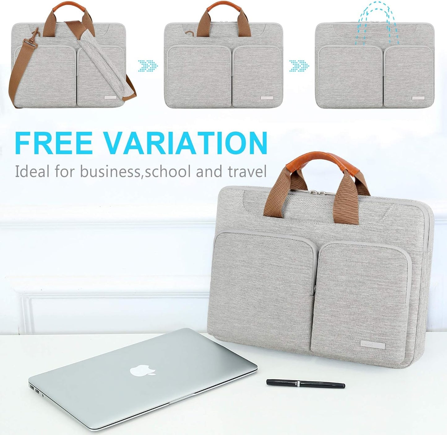 Lacdo 360° Protective Laptop Shoulder Bag for 15 inch New MacBook Air M4 A3241 2025, M3 A3114, M2 A2941 2024-2023, 15 inch MacBook Pro A1990 A1707, Dell XPS 15 Plus 2022-2020 Computer Case Bag, Gray