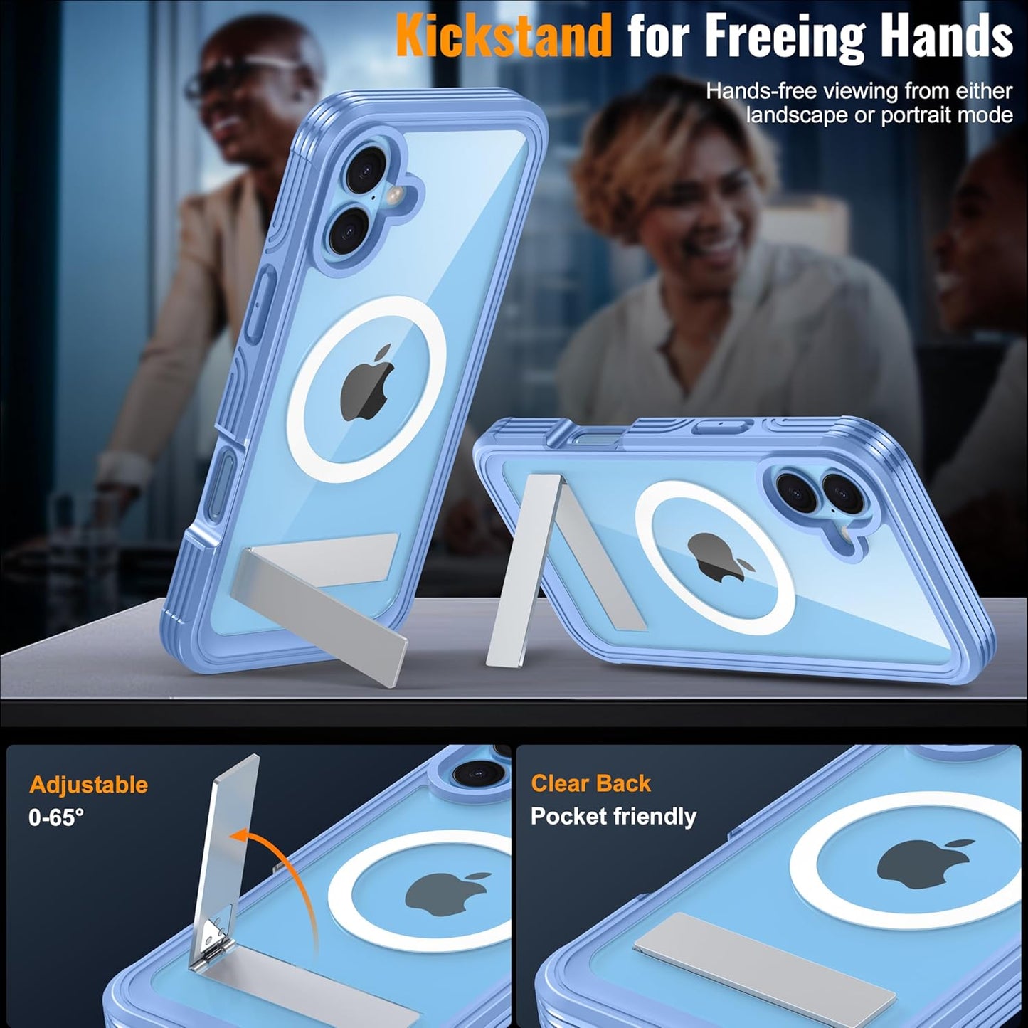 Magnetic & Stand for iPhone 16 Plus Case Built-in Privacy Screen Protector[360° Full Body Protection][Fit for Magsafe][Lens Protector] Heavy Duty Shockproof Phone Case for iPhone 16 Plus Blue