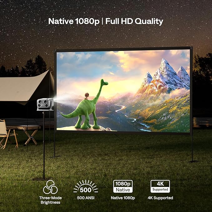 Aurzen BOOM mini Google TV Movie Projector with WiFi and Bluetooth, Voice Control, Family Mode, 20W Dolby Audio, Real-Time Focus, 4K Supported Smart Portable Home Theater Projector Outdoor, Grey