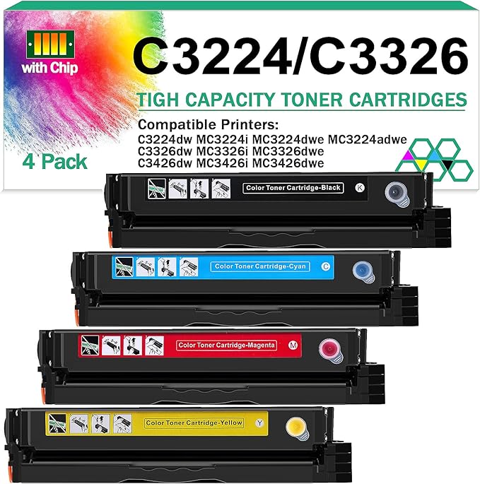 for Lexmark MC3224 Toner Cartridge (with Chip),1.5K Pages High Cartridge C3210K0 C3210C0 C3210M0 C3210Y0 Compatible C3224 MC3224 C3326 MC3326 C3426 Printers,Replaceable C320010 Ink Cartridge (4 Pack)