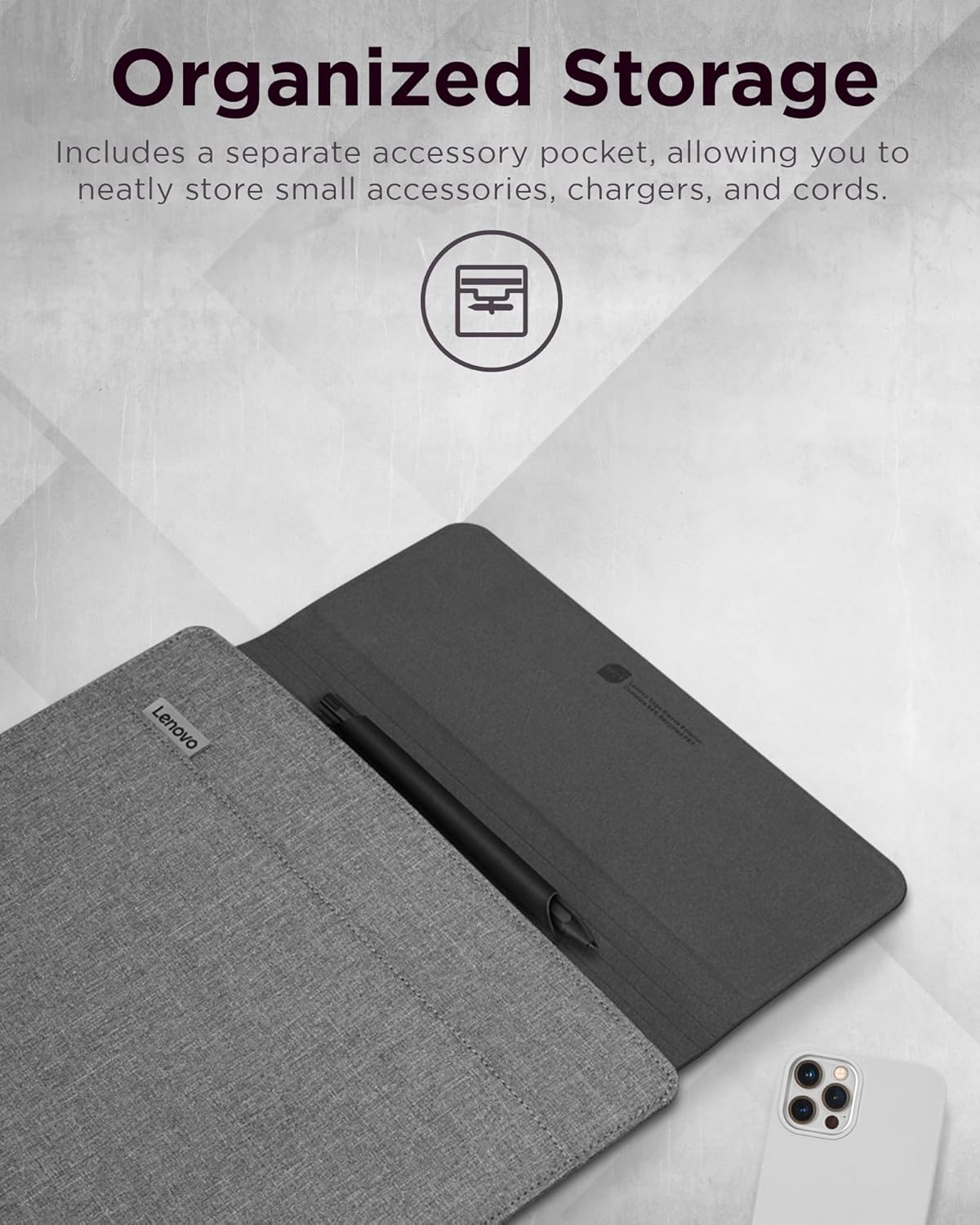 Lenovo Slim Laptop Sleeve 16 Inch Notebook/Tablet - Compatible with MacBook Air/Pro - Eco-Friendly Lightweight Case with Accessory Pocket & Magnetic Closure - Grey
