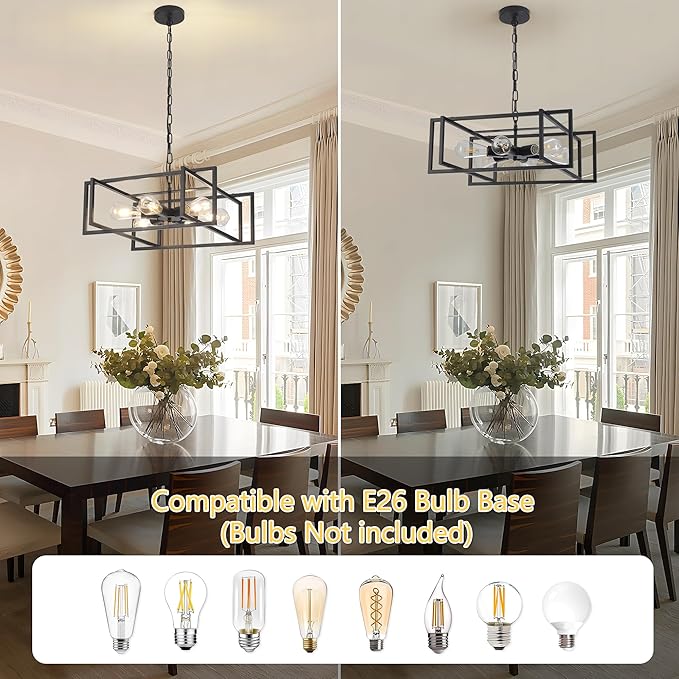 19.7" Matte Black Industrial Pendant Light, Hight Adjustable, 6-Lights Rustic Vintage Metal Chandelier Light Fixture for Kitchen Island Hallway Dining Room