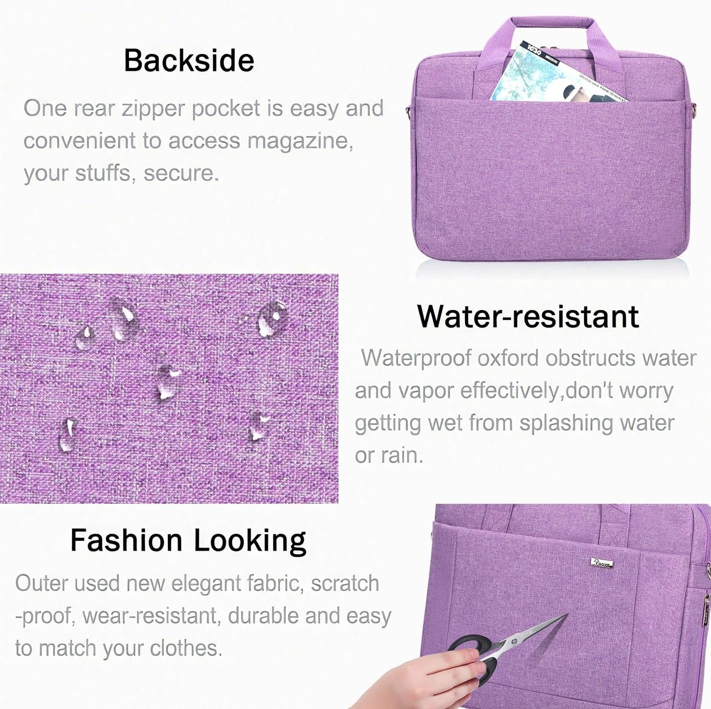 Voova Laptop Bag Case 15 15.6 16 Inch, Computer Sleeve Messenger Bag with Shoulder Strap Expandable Waterproof Business Briefcase for Men Women to Work Travel School, Fit 14-16 Inch Laptop, Lavender