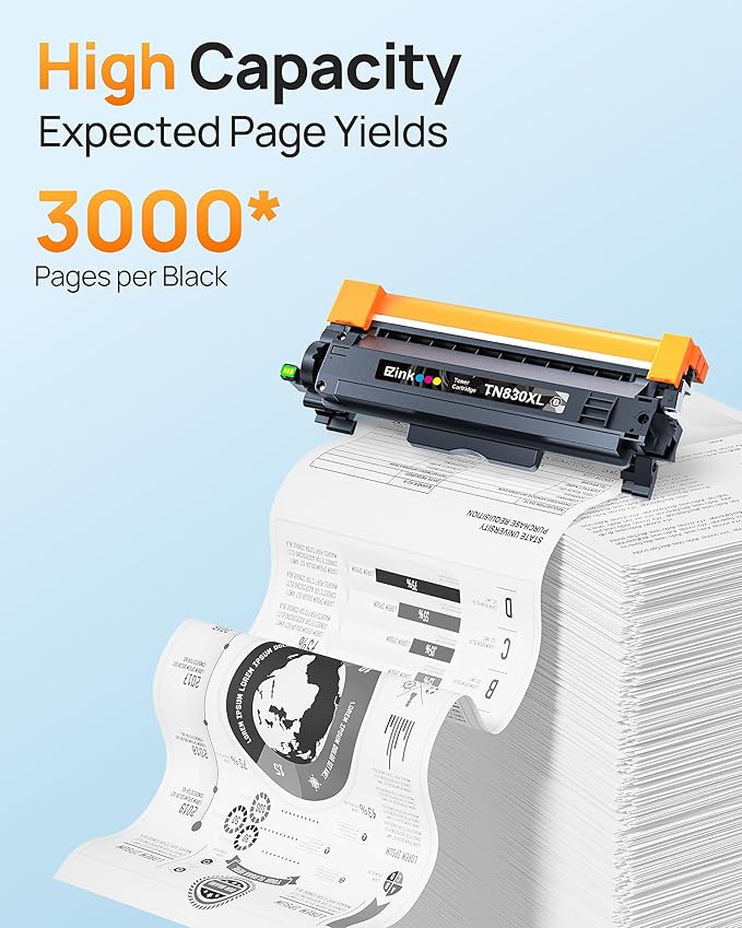 E-Z Ink Compatible TN830XL Toner Cartridge Replacement for Brother TN830XL TN830 TN 830 Toner Cartridges with Brother DCP-L2640DW HL-L2460DW HL-L2480DW HL-L2400D HL-L2405W Printer (2 x TN830XL Toner)