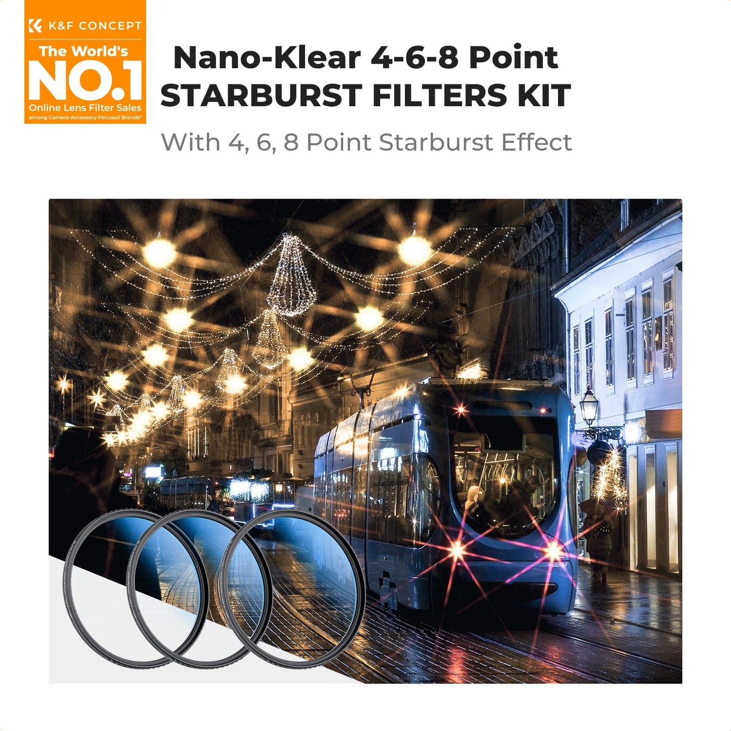 K&F CONCEPT 52mm Star Filters Kit (3pcs) 4 Points 6 Points 8 Points Cross Screen Starburst Filters Set -18 Layer Coating Ultra Slim Optical Glass Camera Lens Filter with 3 Cleaning Cloth