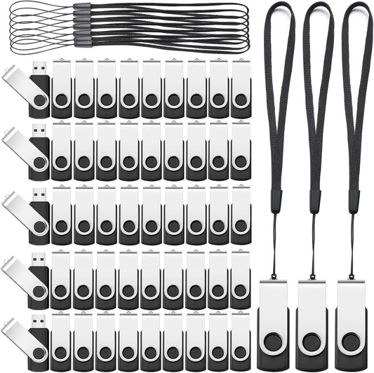 Aoriher 50 Pack USB 2.0 Flash Drives Bulk, Portable USB Thumb Drives with Lanyards, Swivel Flash Drives Thumb Drives for Office School Data Storage (256MB)