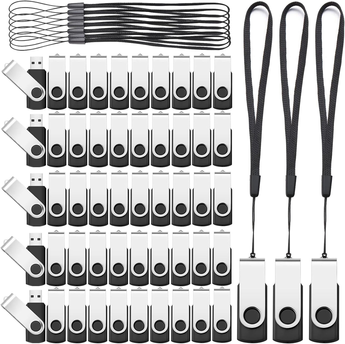 Aoriher 50 Pack USB 2.0 Flash Drives Bulk, Portable USB Thumb Drives with Lanyards, Swivel Flash Drives Thumb Drives for Office School Data Storage (4GB)