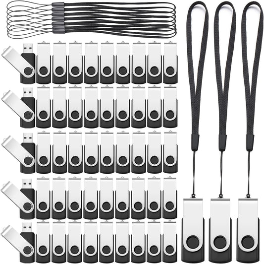 Aoriher 50 Pack USB 2.0 Flash Drives Bulk, Portable USB Thumb Drives with Lanyards, Swivel Flash Drives Thumb Drives for Office School Data Storage (4GB)