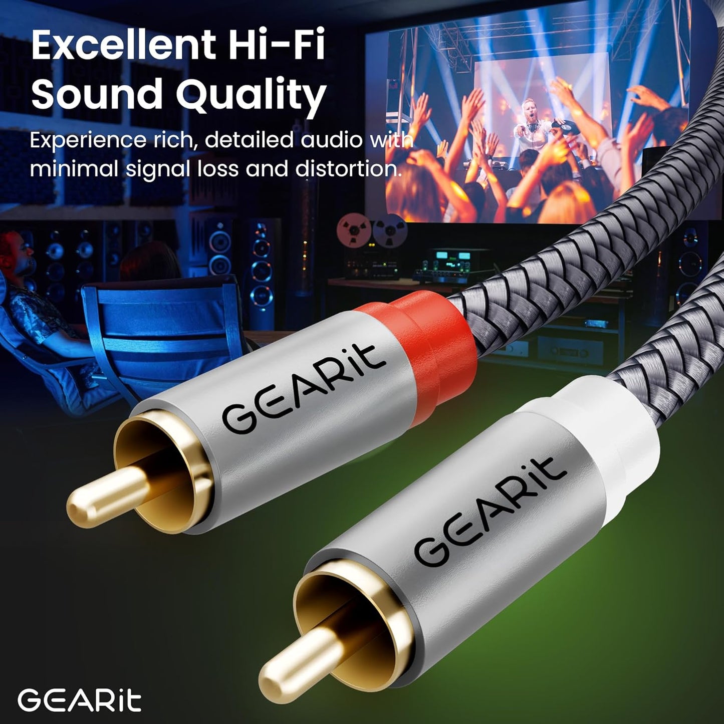 GEARit RCA Cable (10FT) 2RCA Male to 2RCA Male Stereo Audio Cables Shielded Braided RCA Stereo Cable for Home Theater, HDTV, Amplifiers, Hi-Fi Systems, Car Audio, Speakers, 10 Feet