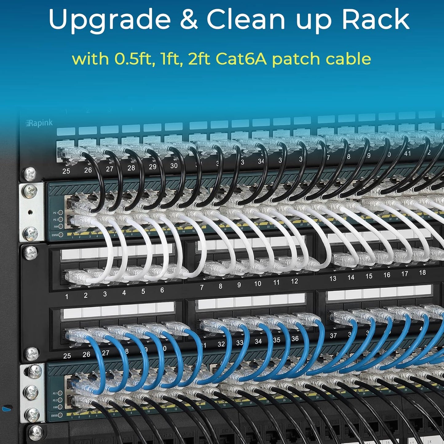 Rapink Patch Cables Cat6/ Cat6a 7ft (24 Pack) Slim, Cat6a Ethernet Patch Cable 10G Support, Snagless Cat 6 Patch Cable for Patch Panel to Switch, Flexiable Cat6 Ethernet Cable Blue