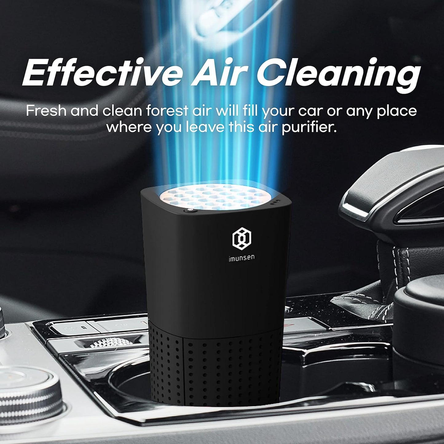 IMUNSEN M-003B True HEPA 13 Filter Air Purifier for Car, Desk, and Office with Carbon Deodorization Filter, 4-Stage Filtration, Smoke, Odors, Allergens, USB Port 5V, Made in Korea - Black