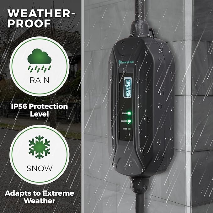 PRIMECOM Level 2 Electric Vehicle (EV) Charger (220V / 240Volt, 16Amp) Portable EVSE Smart Electric Car Charger, 30', 40', and 50 Feet Lengths (30 Feet, 10-30P)