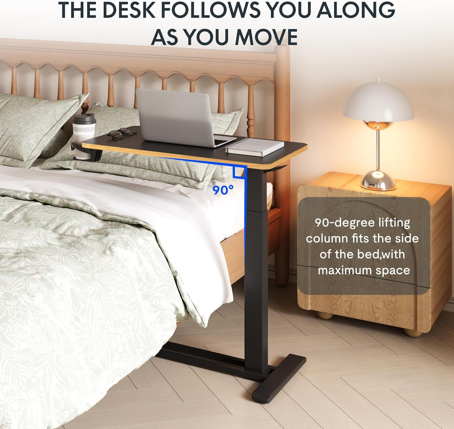 FLEXISPOT Mobile Standing Desk with Wheels Pneumatic Laptop Desk Rolling Computer Cart Movable Height Adjustable Small Sit Stand Desk Computer Workstations Home Use（31.5" W x 17.7" D, Black+Maple