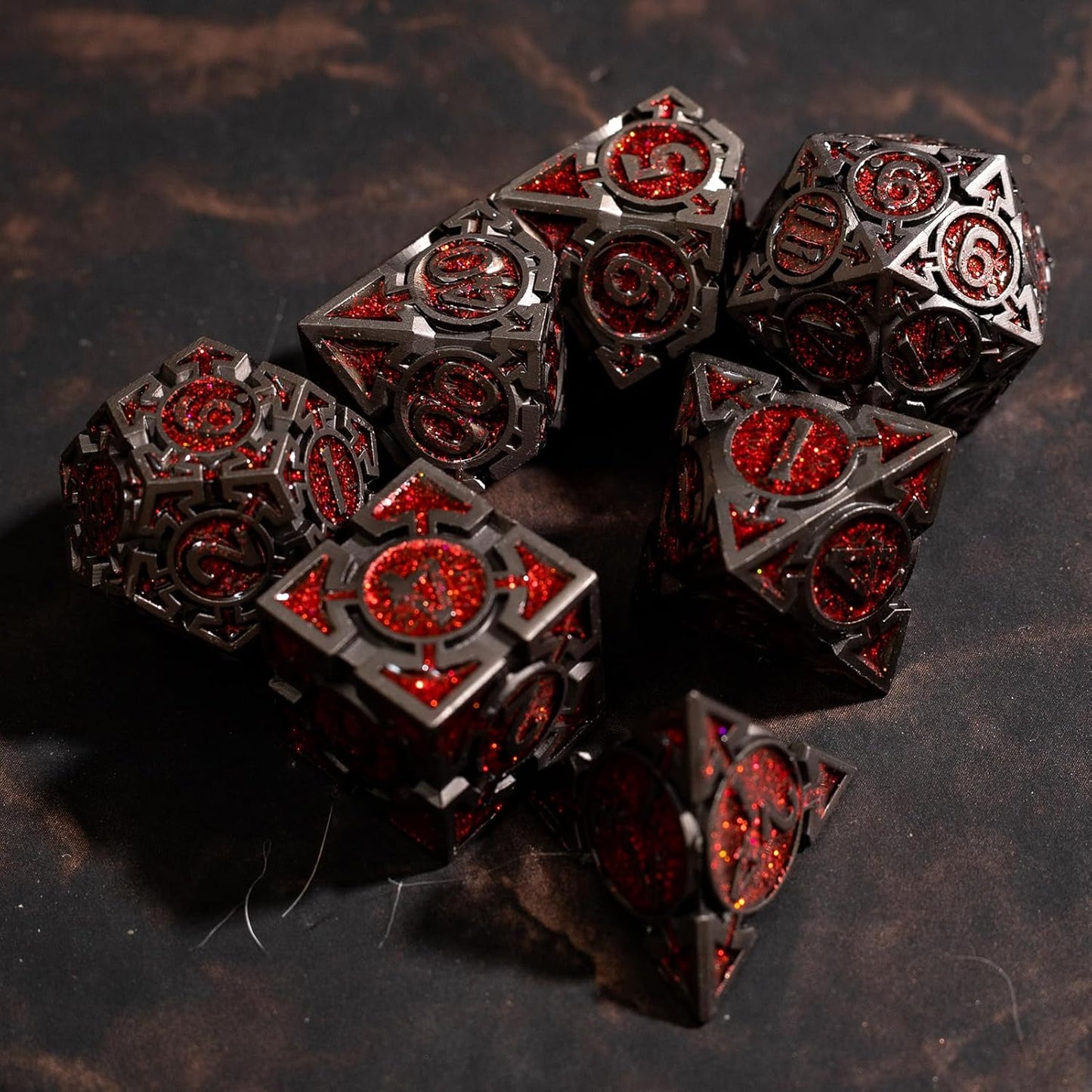 Red Black Nickel Finish Heavy Metal DND Dice Set (Barbarian) with A Metal Box, Sharp Edge Zinc Alloy D&D Accessories, D4-D20, Designed for Dungeons & Dragons Master, RPG Player, Starter