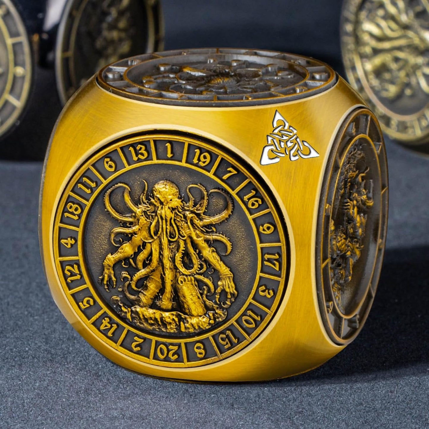 7 in 1 D6 Spinner DND Dice Set D&D, Metal Cube D and D Dice with Gift Box, Dungeons Dragons Role Playing Dice, Gold