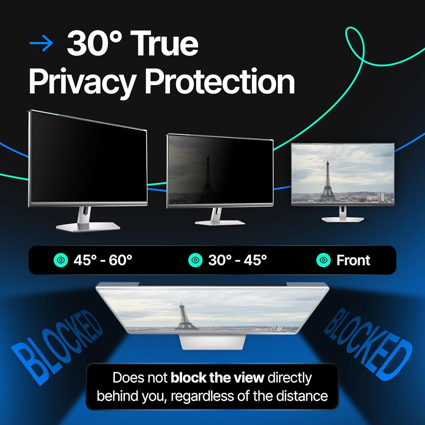 Universal Acrylic 23, 23.6, 23.8, 24 Inch Computer Privacy Screen Filter for Widescreen Computer Monitors - 21.2" x 13.4" (541 x 342 mm) - Monitor Frame Hanging Type