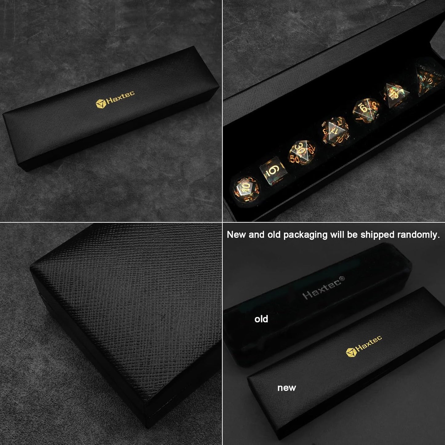 Haxtec Sharp Edge Dice Set DND Dice Black Resin Dice Iridecent Mylar Galaxy D&D Dice for RPG Role Playing Compatible with Dungeons and Dragons Gift