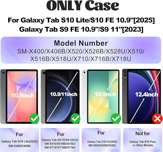 Case for Samsung Galaxy Tab S10 Lite/ S10 FE / S9 FE 10.9 Inch / S9 11'' 5G Protective with Screen Protector/Pen Holder/Hand Strap, Heavy Duty Shockproof Tablet Cover for S10 Lite, Green