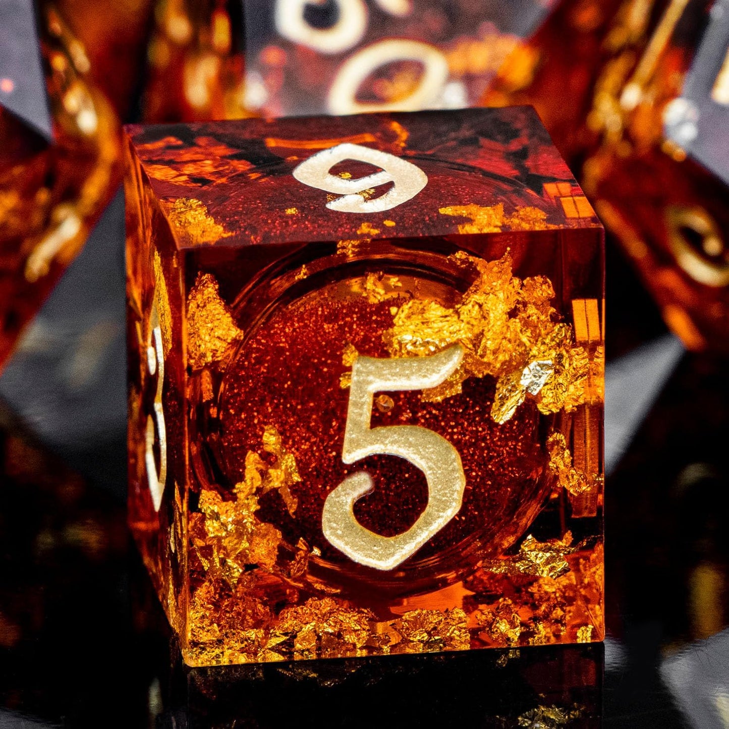 ARUOHHA Liquid Core DND Dice Set, 7pcs Resin Sharp Edged Dragons Dice Compatible with D&D Role Playing Games, RPG Golden Numbers Red Dungeons Polyhedral Dice with Gift Box, D and D Dice Set D20 D10 D6