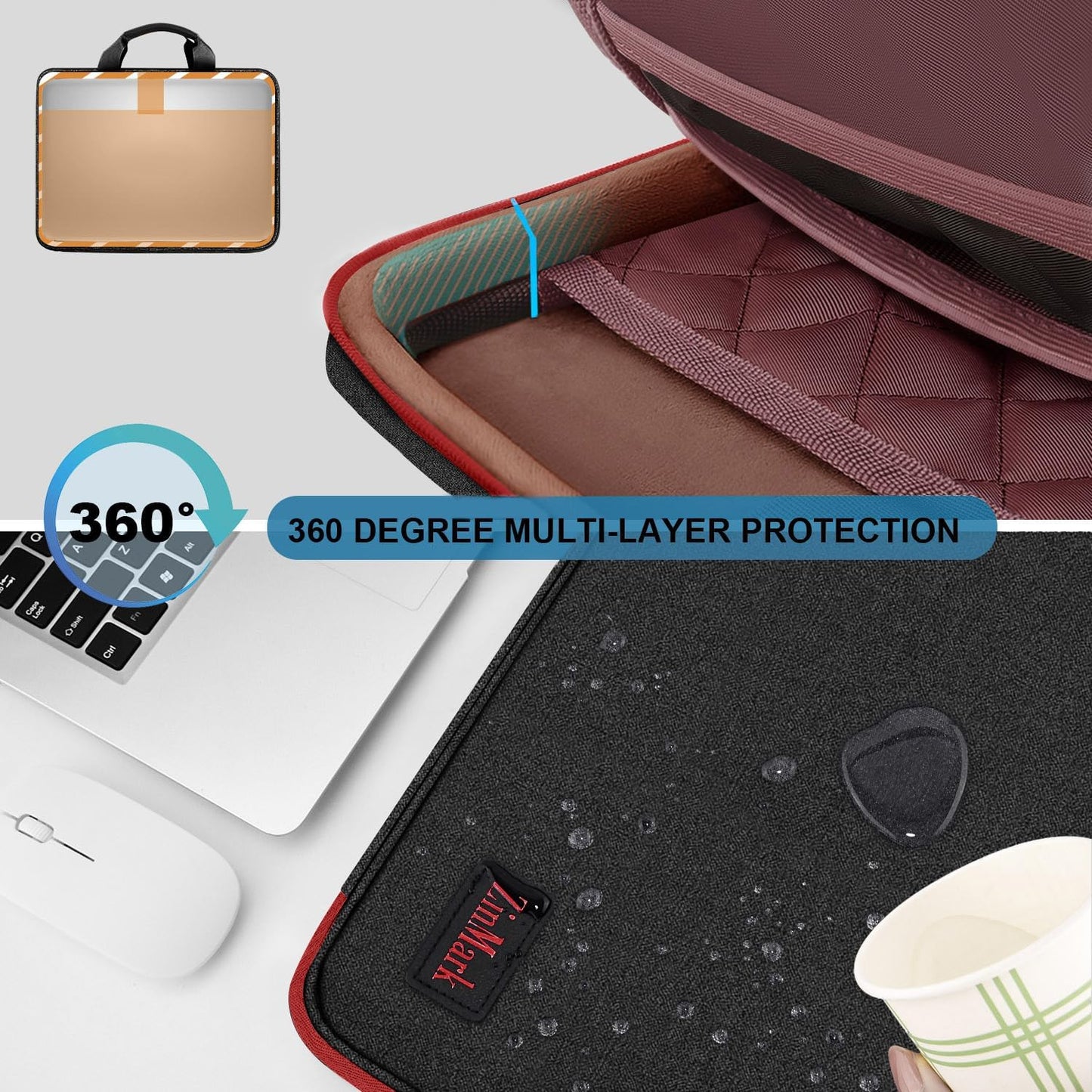 Laptop Case 15.6 Inch Briefcase Military-Grade Protection with Detachable Belt Bag, Compatible All Model of 15-16 Inch MacBook Pro and Most Popular 15.6 Inch Notebooks Chromebooks (Black Red)