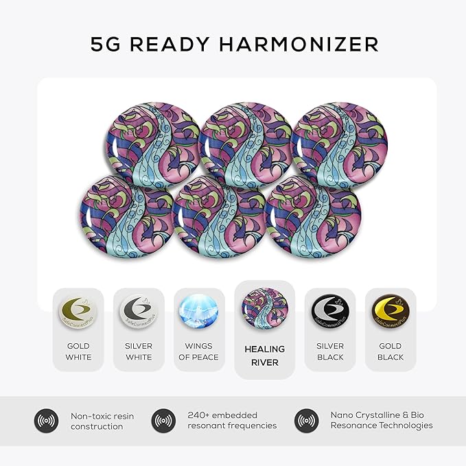 Pack of 6 EMF Stickers for Cell Phone- 5G Ready Harmonizer Stickers Proudly Made in USA for Cell Phones, Laptops or Tablets- EMF mega Shield for All Electronic Devices (Healing River)