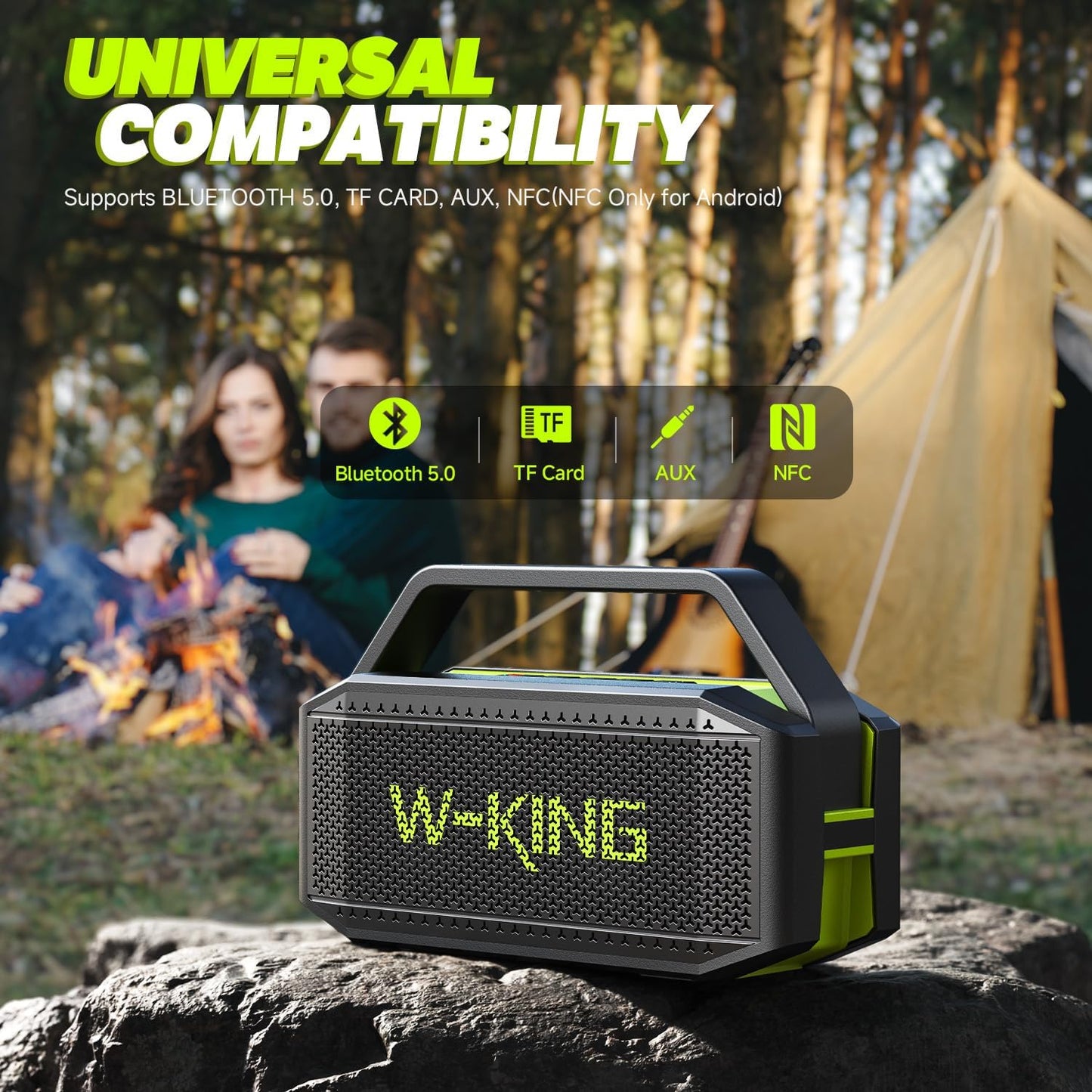 W-KING Portable Loud Bluetooth Speaker Wireless, 100W Max IPX6 Waterproof Outdoor Speaker Subwoofer, 60W Exlarge Passive Radiator- All-Round Rich Bass/40H/EQ/PowerBank/TF/AUX, Party Big Large Boombox