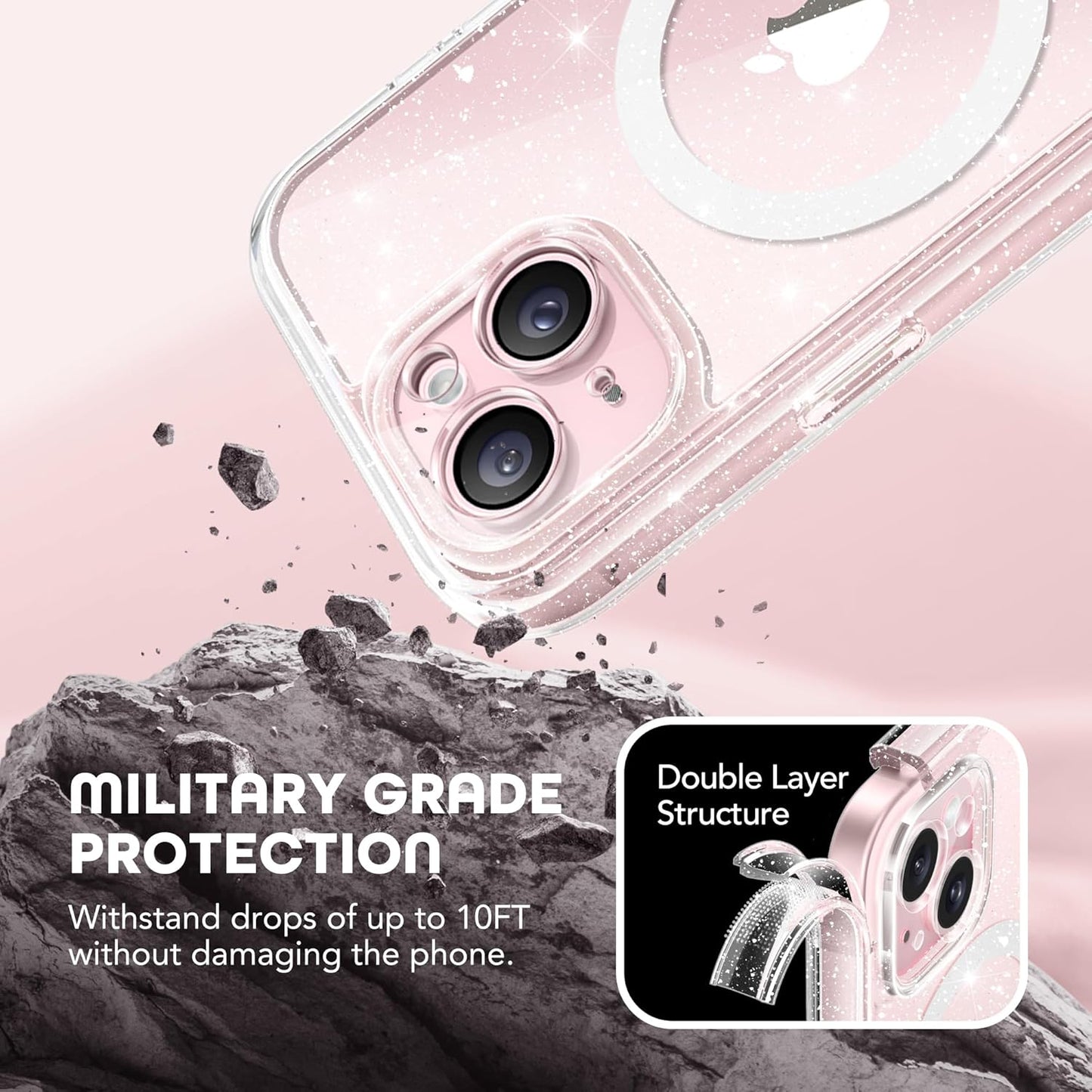Magnetic for iPhone 15 Case, Compatible with MagSafe, Built-in Privacy Screen Protector and Camera Protection, Anti Spy Full Body Dustproof Shockproof Hard Phone Case 6.1", Shiny Clear