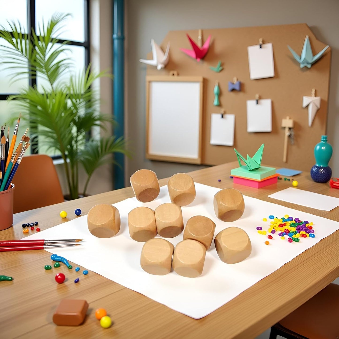 10 Pcs Wooden Dices, Round Corner Cube Dice 6 Sided Blank Dice DIY Graffiti Dices Crafts Toy Board Game Party Supplies Standard Game Dice (1.8cm)