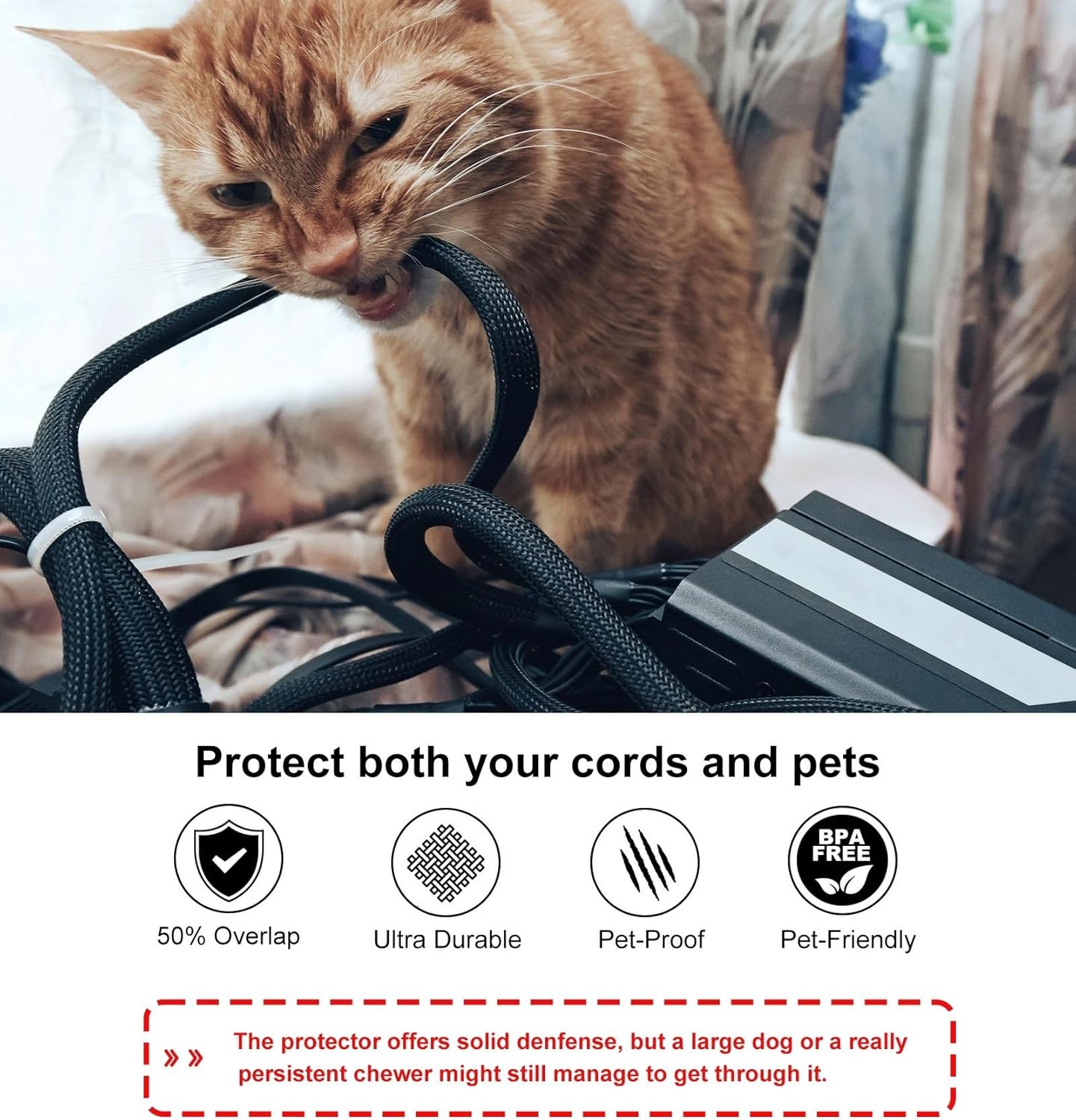 Secbolt Cord Protectors from Pets No Chew, 10ft - 1 inch Ultra Durable Cord Covers for Pets, Bite-Resistant Cable and Wire Protector for Cats, Dogs, Rabbits - Black