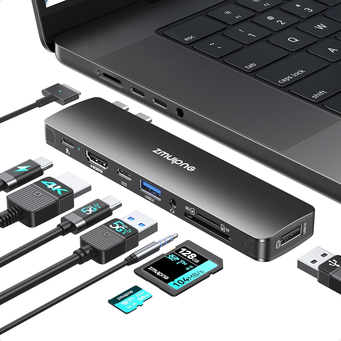 USB C Hub Adapter for MacBook Pro Air 2025-2016 Docking Station for MacBook M4 M3 M2 M1 USB C to HDMI Mac Accessories Multiport Dongle with 4K HDMI USB 3.0 SD TF Thunderbolt 3 USB-C Port Type C