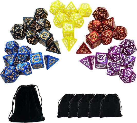 SmartDealsPro Retro Polyhedral Dice Sets with Pouches for D&D DND RPG MTG Dungeon and Dragons Table Board Roll Playing Games D4 D6 D8 D10 D% D12 D20