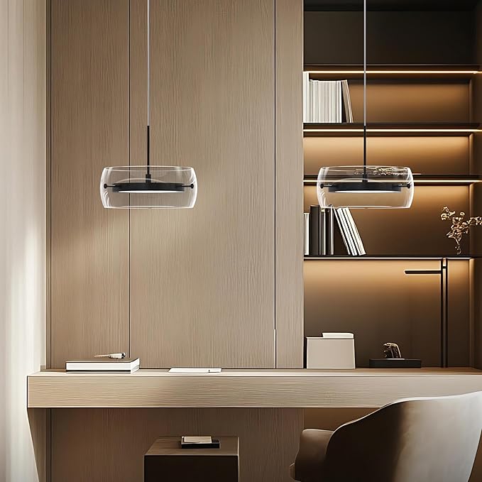 Pendant Lights Kitchen Island Dual-Sided LED Lighting, Adjustable Hanging Length,Clear Glass Shade, Dimmable, Modern Ceiling Light Fixture for Dining Room, Bar, Living Room, Matte Black