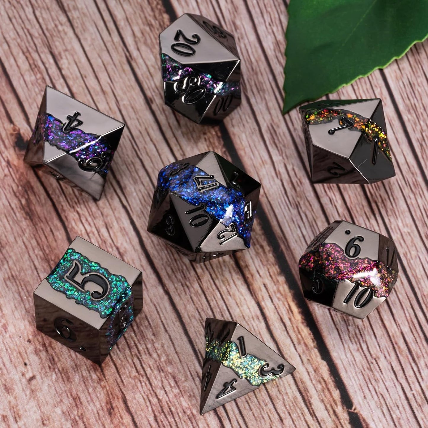 D&D Dice Set Metal,Large Striped Glitter Dice Set.RPG Polyhedral Dice 7pcs Set