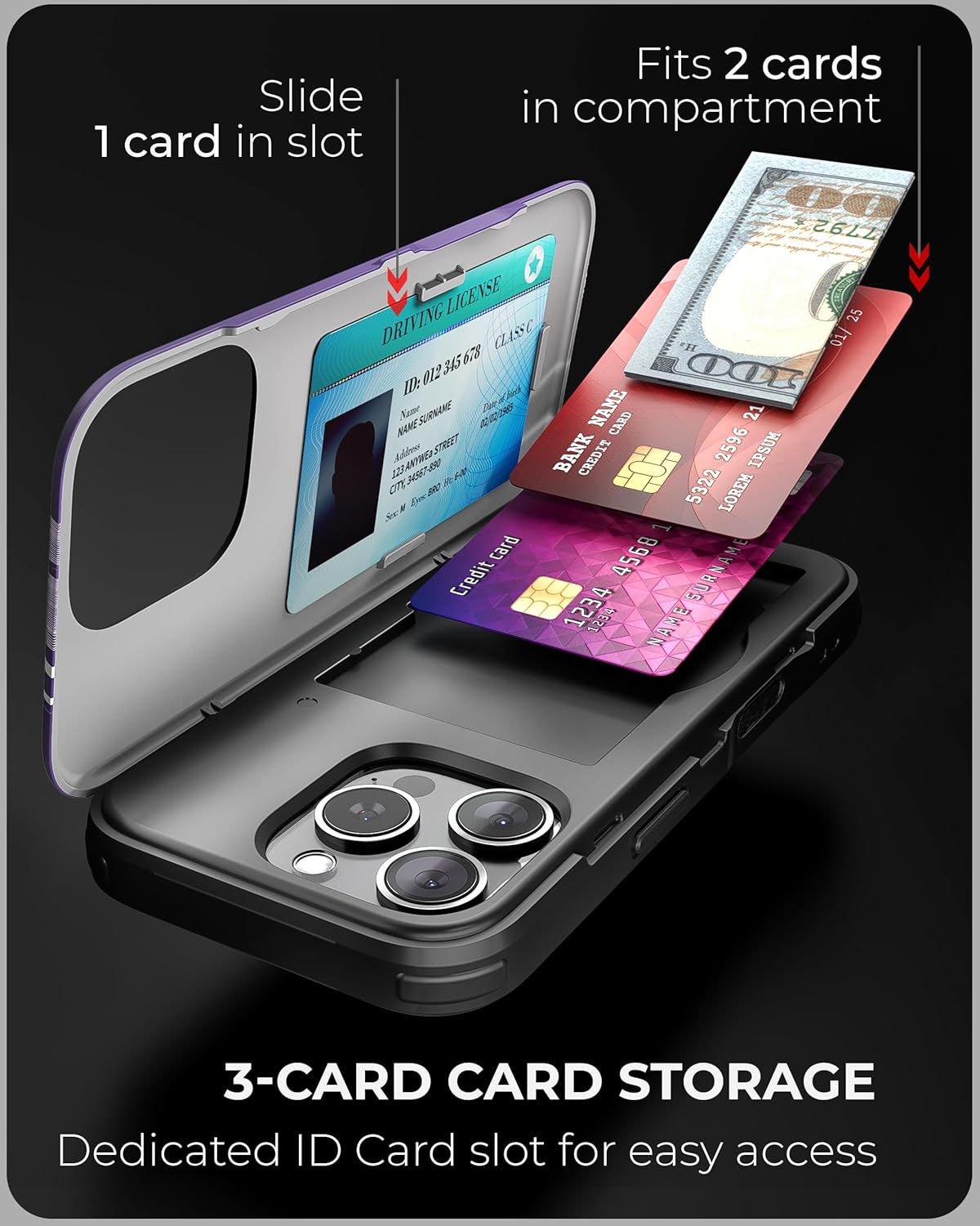 TORU CX Slim for iPhone 16 Pro Case Wallet | Protective Shockproof Heavy Duty Cover with Hidden Card Holder & Card Slot | Mirror & Wrist Strap Included - Flowers
